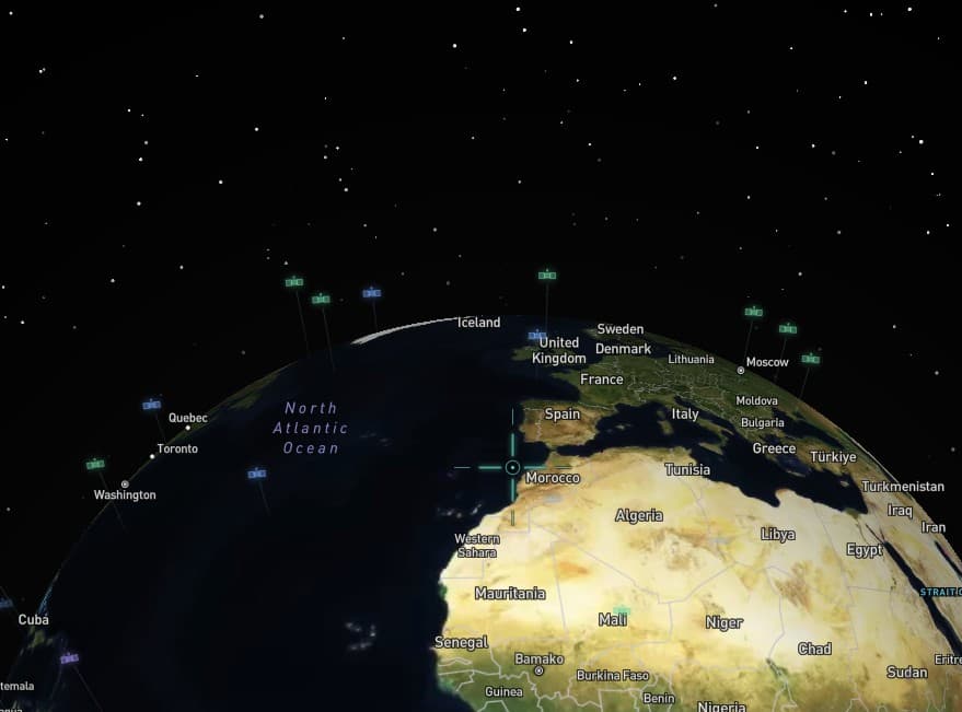 Satellites gliding around the globe on the live map