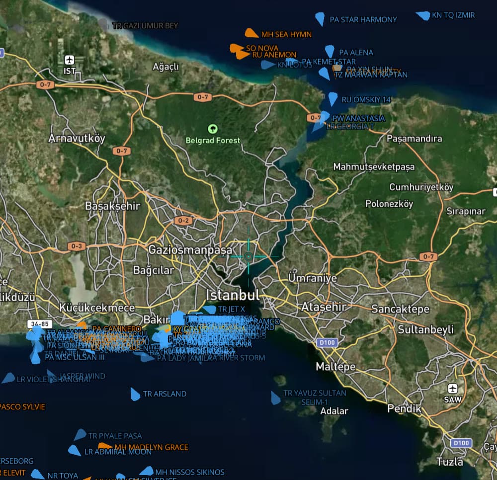 AIS vessel traffic through the Bosporus strait